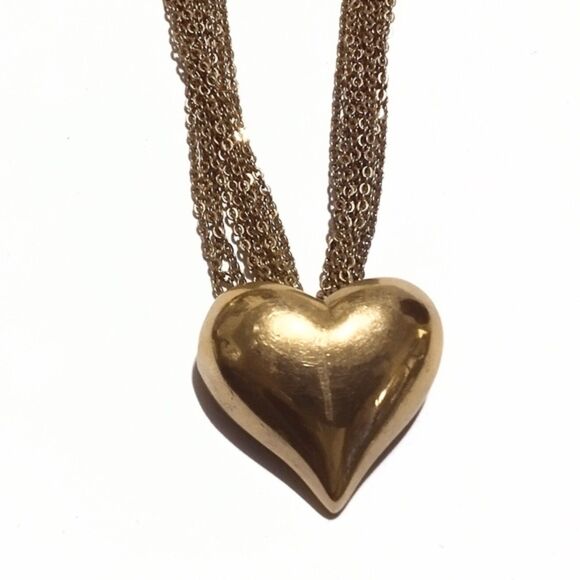 Vintage Gold Tone Multi Chain Puffy Heart Sliding Pendant Necklace - Picture 5 of 6